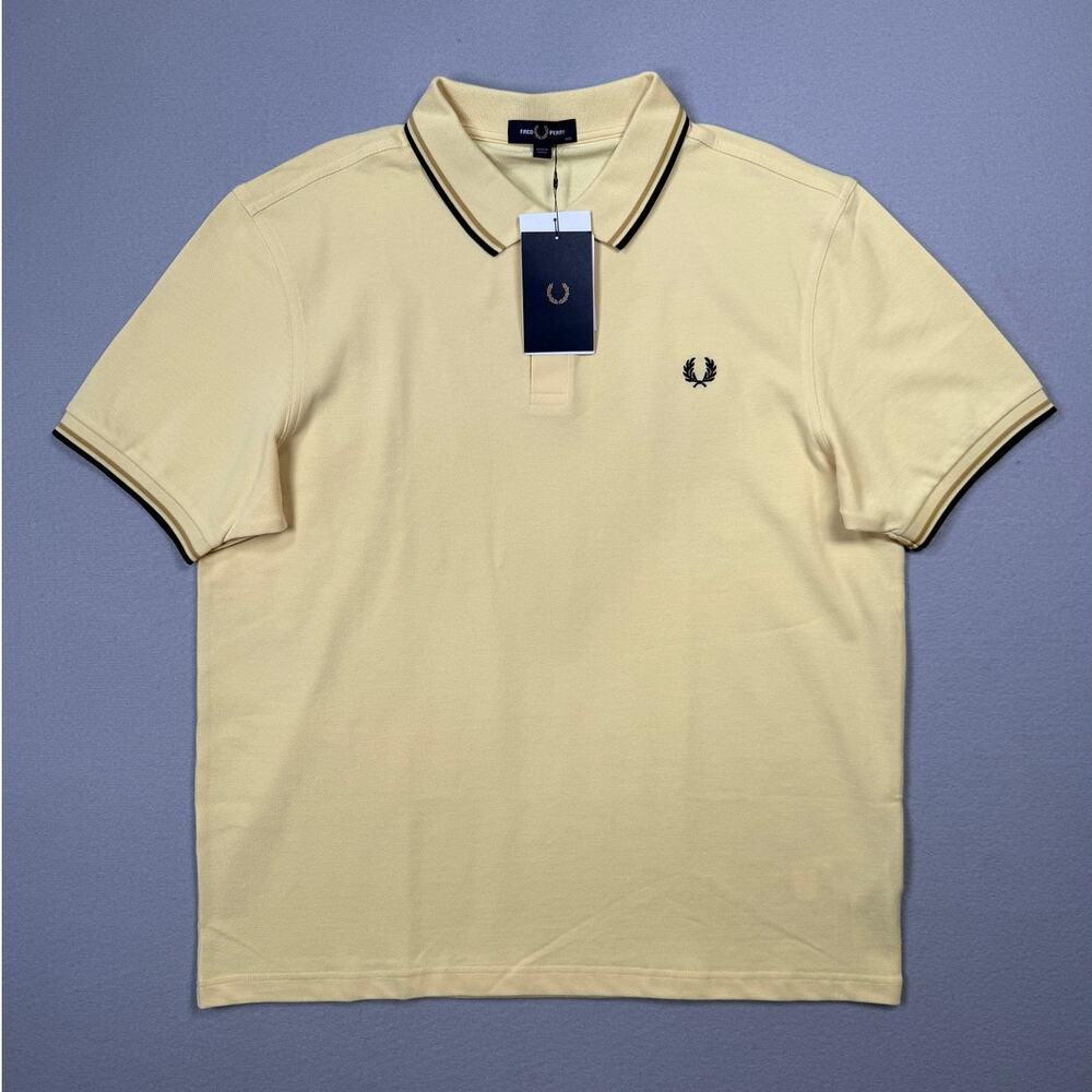 Fred Perry Short Sleeve Slim Fit Twin Tipped Polo Shirt, Yellow XXL $110